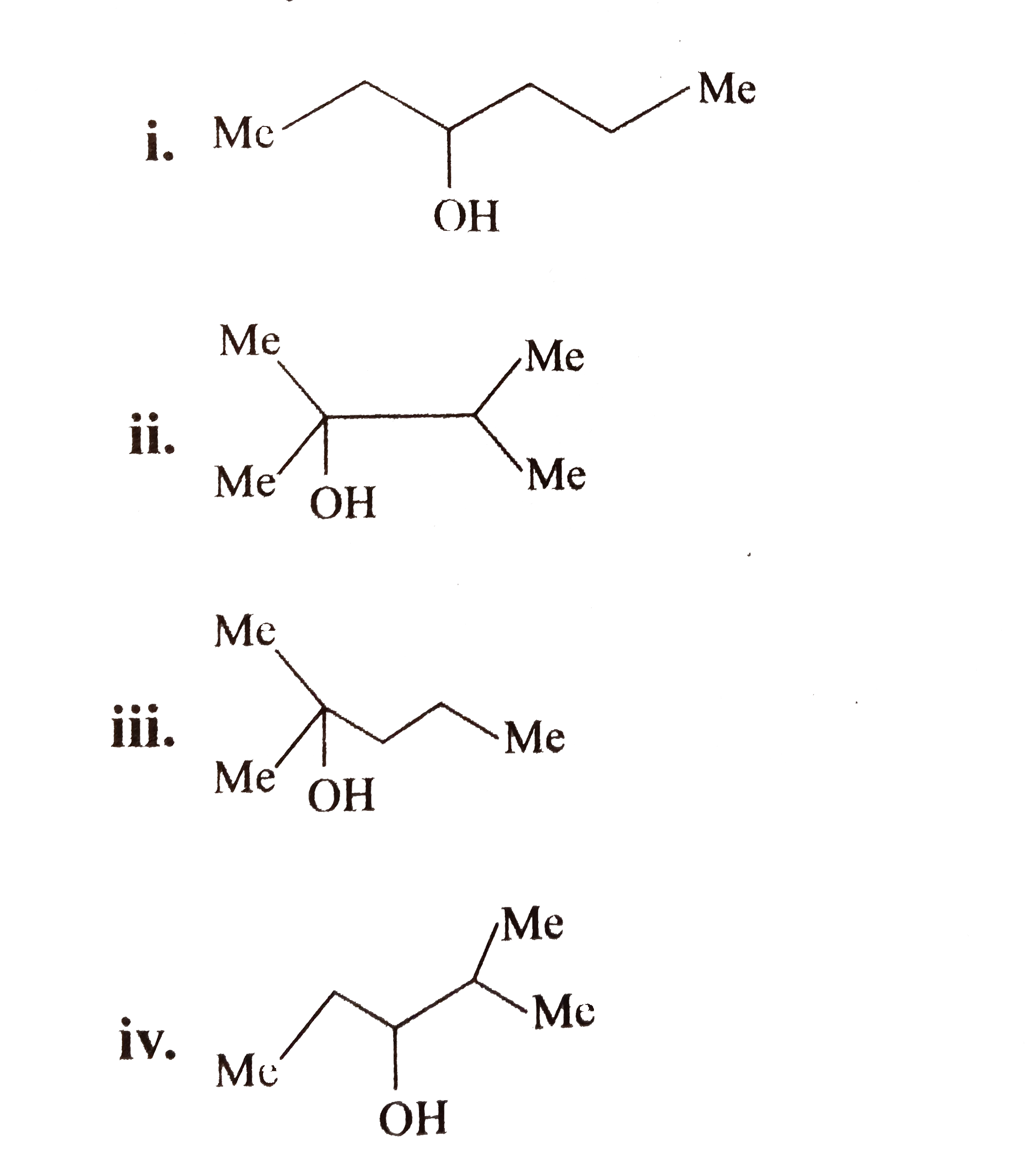 Arrange the following alcohols in the decreasing order of   dehydration with conc. H(2)SO(4).