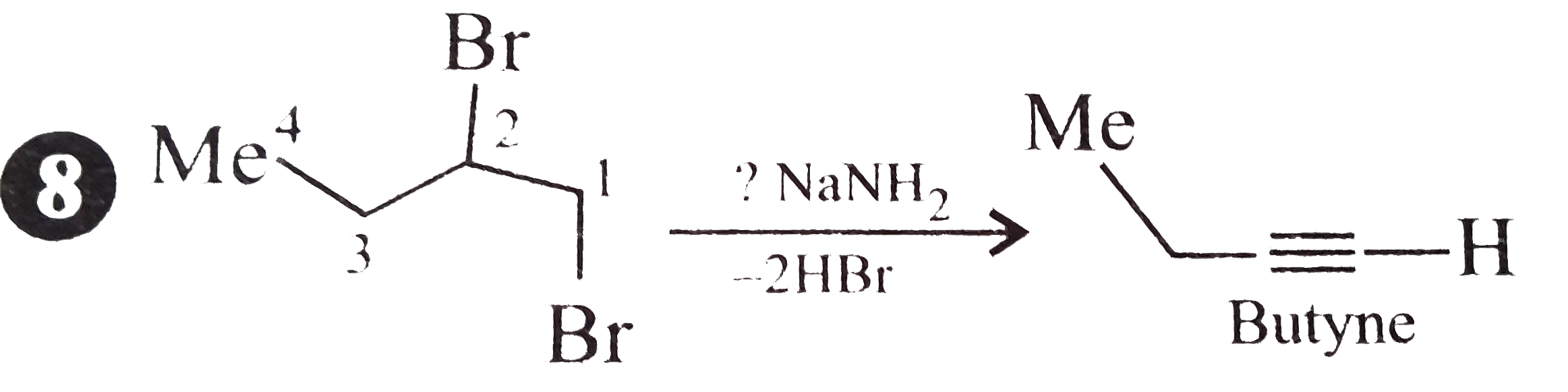 Vicinal dihalides undergo double dehydrohalogenation to give terminal alkyne. How many moles of NaNH2 are used in the overall reaction?