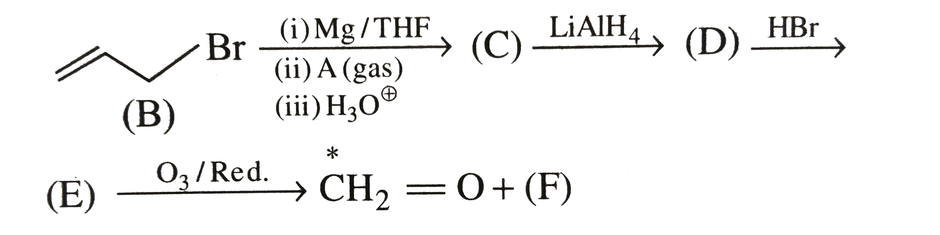 Identify (A) to (F) and mark the C^(**) carbon in the entire scheme Ca overset ** C O3 + H2 SO4 rarr (A) (gas) [C^** deno tes C^14].   .