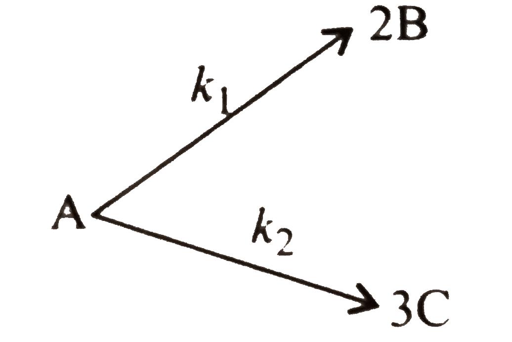 Consider the following parallel reactions being given by A(t(1//2) = 1.386 xx 10^(2) hours), each path being first order.      If the distribution of B in the Product mixture is 50%, the partical half life of A for converison into B is