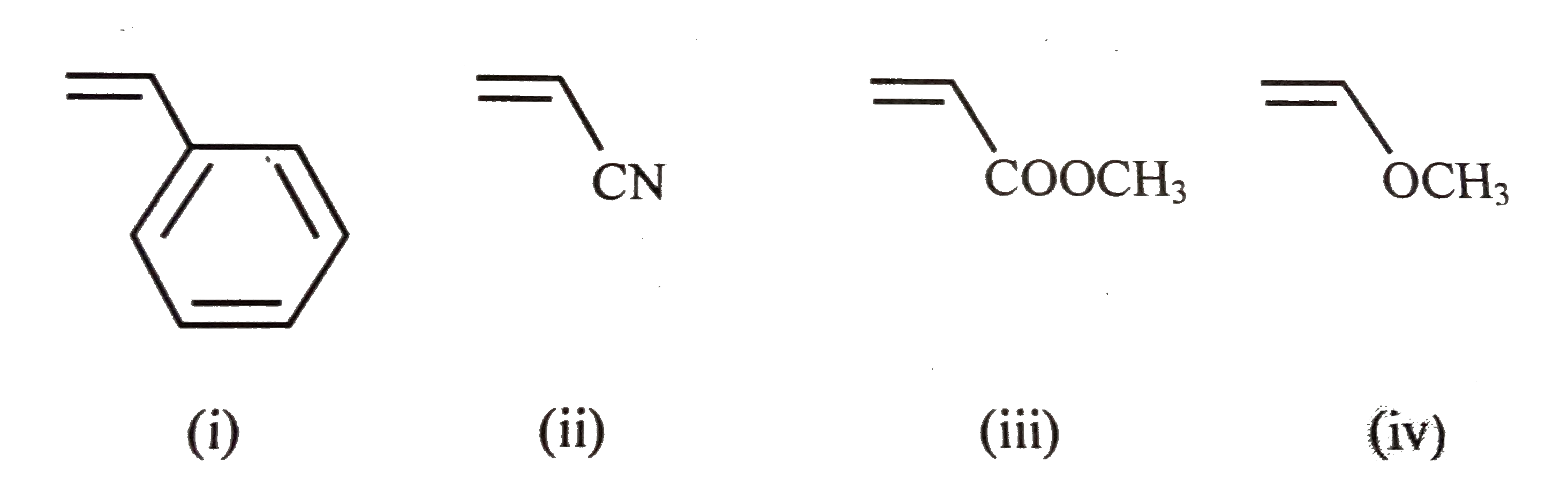 Among i-iv      the compound that does not undergo polymerization under radical initiation, is