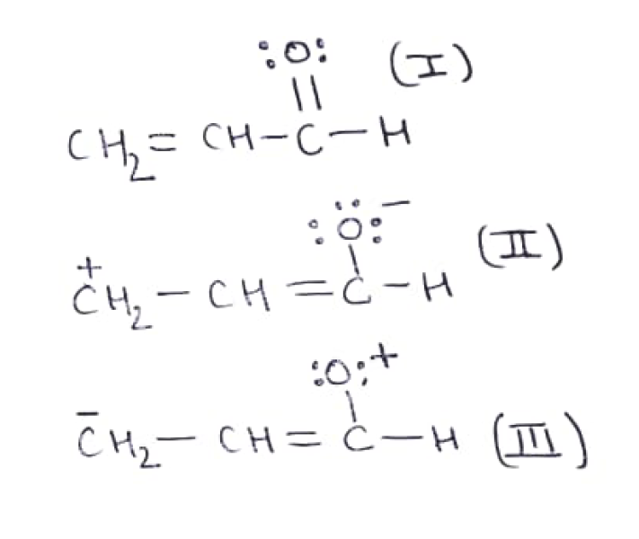 Given below are the resonating structures of CH2=CH-CHO.Indicate the r