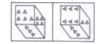 Two positions of  a cubical block are given below , eac face having a number of small triangles. In another position of the cube, if there is one triangle at the bottom, how many triangles will be there on the top face ?
