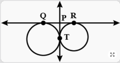 In the given figure, QR is a common tangent to the given circles, touching externally at the point T. The tangent at T meets QR at P. If PT=3.8cm then the length of QR is