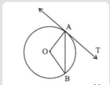 In the given figure, O is the centre of a circle , AB is a chord and AT is the tangent at A. If /AOB=100^(@) then /BAT is equal to