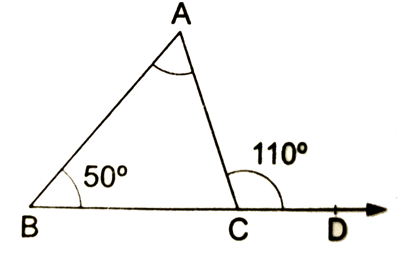 In a DeltaABC, side BC is produced to D. If angleABC=50^(@)andangleACD=110^(@)