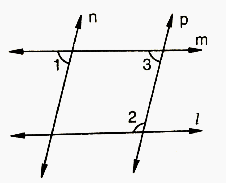 चित्र में, यदि  l||m,n||p तथा  angle 1= 85^(@)  हो तो  angle 2 ज्ञात कीजिए|