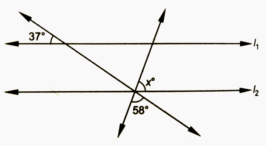 चित्र मैं यदि रेखाएं l1 तथा l2  समांतर हो, तो x का मान क्या होगा?