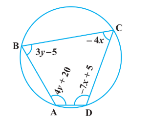 ABCD एक चक्रीय चतुर्भुज है इस चक्रीय चतुर्भुज के कोण ज्ञात कीजिए।