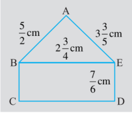 दी हुई आकृति में, (i) triangle ABE (ii) आयत BCDE का परिमाप ज्ञात 2 cm है। ज्ञात कीजिए। किसका परिमाप ज्यादा है?