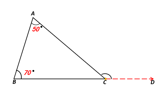 निम्नलिखित आकृति में अज्ञात बाह्य कोण x का मान ज्ञात कीजिये।   <center> </center>