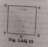 Four point charges Q, q, Q and q are placed at the corners of a square of side 'a' as shown in the figure.  Find the potential energy of this system?