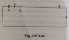 The circuit in Fig. EP 3.24 shows two cells connected in opposition to each other. Cell E1 is of emf 6V and internal resistance 2 Omega, the 8 Omega. Find the potential difference between the points A and B.