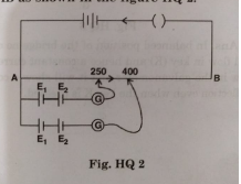 Two primary cells of e.m.fs. E1 and E2,  (E1 > E2) are connected to the potentiometer wire AB as shown in the figure HQ 2.