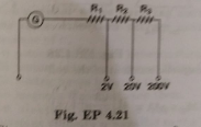 A multirange  voltmeter can be constructed by using a galvanometer circuit as shown in Fig. EP 4.21. We want to construct a voltmeter that can measure 2V, 20V and 200 V using a galvanometer of resistance 10 Omega and that produces maximum deflection for current of 1 mA. find R1, R2 and R3 that have to be used.