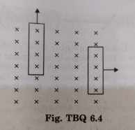 A rectangular wire loop of sides 8 cm and 2 cm with a small cut is moving out of a region of uniform magnetic field of magnitude 0.3 T directed normal to the loop. What is the emf developed across the cut if the velociy of the loop is 1 cm s^-1 in a direction normal to the: longer side of the loop? for how long does the induced voltage last in each case?