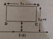 Consider an infinitely long wire carrying a current 'I', with (dI)/(dt)=lambda=constant. Find the current produced in the rectangular loop of wire ABCD if its resistance is R (Fig. EP 6.25)