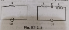 Study the circuits (a) and (b) shown in Fig. EP 7.16 and answer the following questions.  Under which conditions would the rms currents in the two circuits be the same?