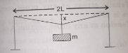 A mild steel wire of length 2L and cross-sectional area A is stretched, well within elastic limit, horizontally between two  pilars show in the figure A mass m is suspended from the mid point of the wire. Strain in the wire is .