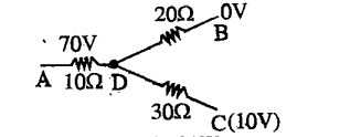 In the network shown in figure, points A,B and C are at potentials of 70N, 0V and 10V respectively which of the following statements are not true.