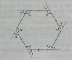 एक सम षड्भुज लीजिए। ( देखिए आकृति )      क्या x=y=z=p=q=r  है। क्यों ?