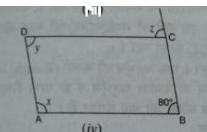 निम्न समांतर चतुर्भुज में अज्ञात x,y,z के मानों को ज्ञात कीजिए :