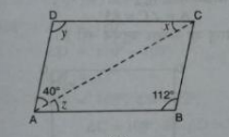 निम्न समांतर चतुर्भुज में अज्ञात x,y,z के मानों को ज्ञात कीजिए :