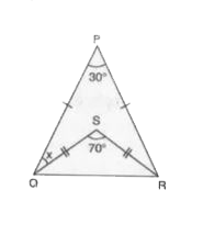 आकृति में, Delta PQR एवं Delta SQR  समद्विबाहु त्रिभुज हैं :     angle PQR  और angle PRQ  ज्ञात कीजिए।