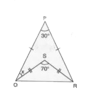 आकृति में, Delta PQR एवं Delta SQR  समद्विबाहु त्रिभुजें हैं :    angle SQR और angle SRQ  ज्ञात कीजिए।