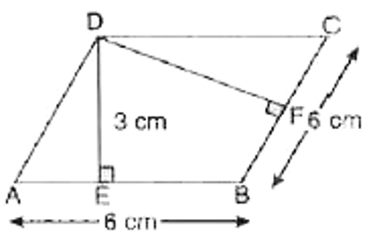 संलग्न आकृति में ABCD एक समांतर चतुर्भुज है। जिसमें DE| AB है और DF|BC है। DF की लंबाई ज्ञात कीजिए।