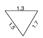 नीचे दी गई आकृति में पाँच त्रिभुजे हैं।  प्रत्येक भुजा कि लम्बाई (सेन्टीमीटरों में ) अंकित कि गई है।  प्रत्येक त्रिभुज के लिए बताइए कि यह विषमबाहु है, समद्विबाहु है अथवा समबाहु है।