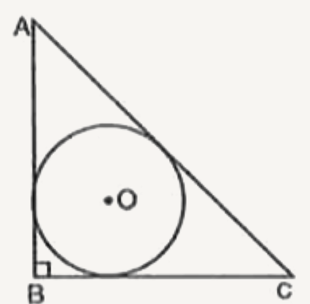 दी गईं आकृति मे ABC समकोण त्रिभुज है जिसमे B पर समकोण है ताकि BC=6cm और AB=8cm है । अतः व्रत की त्रिज्या ज्ञात कीजिए।
