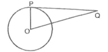 आकृति मे , 5 सेमी त्रिज्या वाले एक व्रत के बिंदु P पर स्पर्श रेखा PQ केंद्र O से जाने वाली एक रेखा से बिंदु O पर मिलती है की OQ=13सेमी है ,PQ की लम्बाई है :