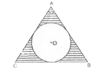 आकृति में triangleABC  कोण A   पर समकोण है। छायांकित भाग का क्षेत्रफल ज्ञात कीजिए यदि AB=6   सेमी, BC=10   सेमी और O.triangleABC  के अन्तः वृत्त का केंद्र है।