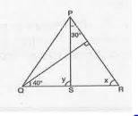 In the given Fig  , if QT | PR, angleTQR = 40^@ and angleSPR = 30^@, find the value of x and y.