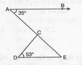 In the given Fig.   if AB II DE, angleBAC = 35^@ and angleCDE = 53^@, find angleDCE.