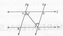 l and m are two parallel lines. Another pair of parallel lines intersect these lines. Under which congruent rule DeltaABC ~= DeltaCDA.
