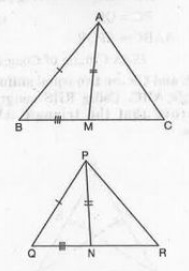 Two sides AB and BC and median AM of one triangle ABC are respectively equal to sides PQ and QR and median PN of DeltaPQR (See Fig  ). Show that : DeltaABM ~= DeltaPQN.