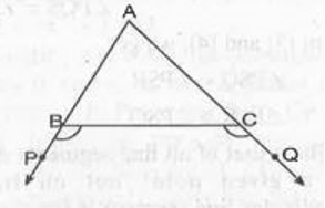 In Fig.  , sides AB and AC of DeltaABC are extended to points P and Q respectively. Also anglePBC < angleQCB. Show that AC > AB.