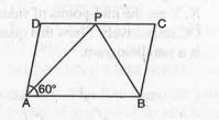 In Fig.  ABCD is a parallelogram in which /A = 60^@. If the bisector of /A and /B meet at P prove that AD = DP, PC = BC and DC = 2AD.