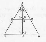 In given Fig.  , DeltaABC is isosceles with AB = AC. D, E, F are the mid-points of sides BC, AC and AB respectively. Show that the line segment AD is perpendicular to the line segment EF and is bisected by it.