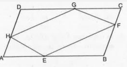 If E, F, G and H are the mid-points of sides of a parallelogram ABCD then ar (EFGH) = ............ .