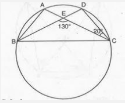 In fig.  , A, B, C, D are four points on a circle. AC and BD intersect at a point E such that /BEC = 130^@ and /ECD = 20^@. Find /BAC.