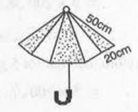 An umbrella is made by stitching 10 triangular pieces of cloth of two different colours (See Fig.  ) each piece measuring 20 cm, 50 cm and 50 cm. How much cloth of each colour is required for the umbrella ?
