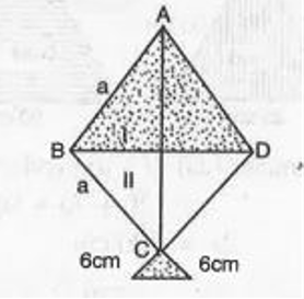 A kite is in the shape of a square with a diagonal 32 cm and an isosceles triangle of base 8 cm and sides 6 cm each is to be
made of three different shades as shown in Fig.      How much paper of each side has been used in it ?