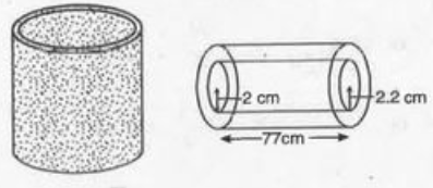 A metal pipe is 77 cm long. The inner diameter of a cross section is 4cm, the outer diameter being 4.4 cm [See Fig.  ]. Find its inner curved surface area.