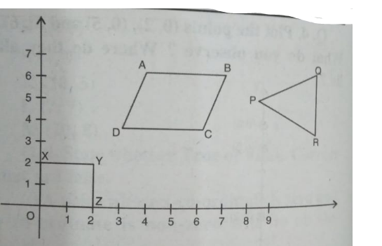 Write the co-ordinates of the vertices of each figure: Triangle(PQR) P(7.5,4),Q(9,5),R(9,3).