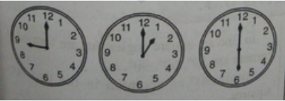 Find the angle meaure between the hands of the clock in each figure: