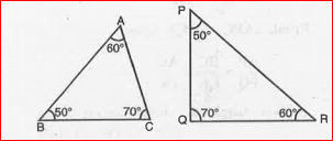 Examine each pair of triangles in figures and state which pair of triangles are similar. Also,state thatsimilarity criterion used by you for confirmation of your answer and write it in symbolic form.      .