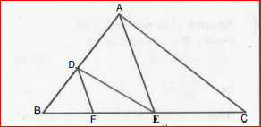In fig. DE || AC, and DF || AE prove that (BF)/(EF)=(BE)/(EC) .    .